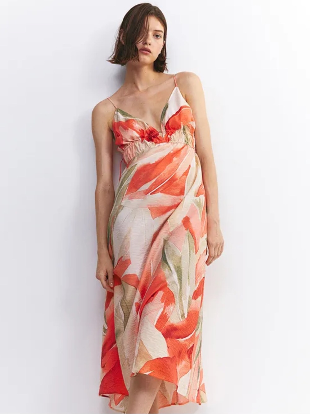 H&M Orange and Cream Tie side Sundress